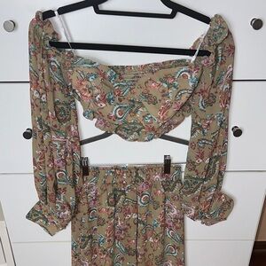 SHEIN Paisley Off-Shoulder Top with Matching Skirt